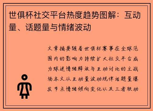 世俱杯社交平台热度趋势图解：互动量、话题量与情绪波动